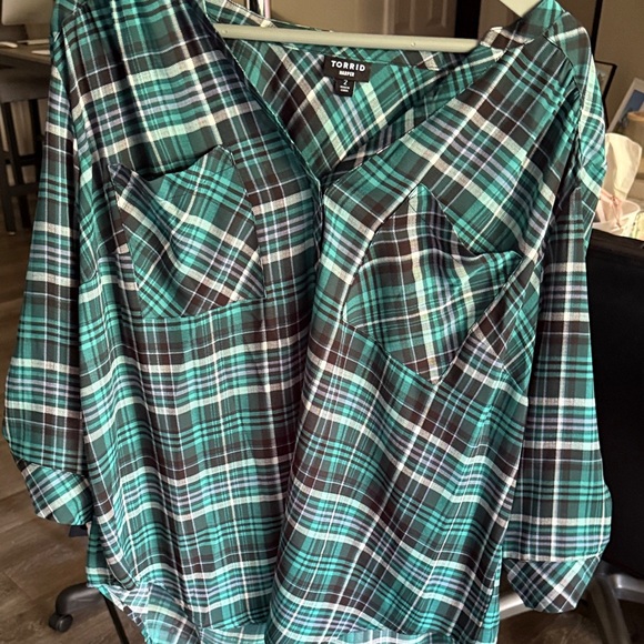 torrid Tops - Torrid Teal and Black Plaid Top